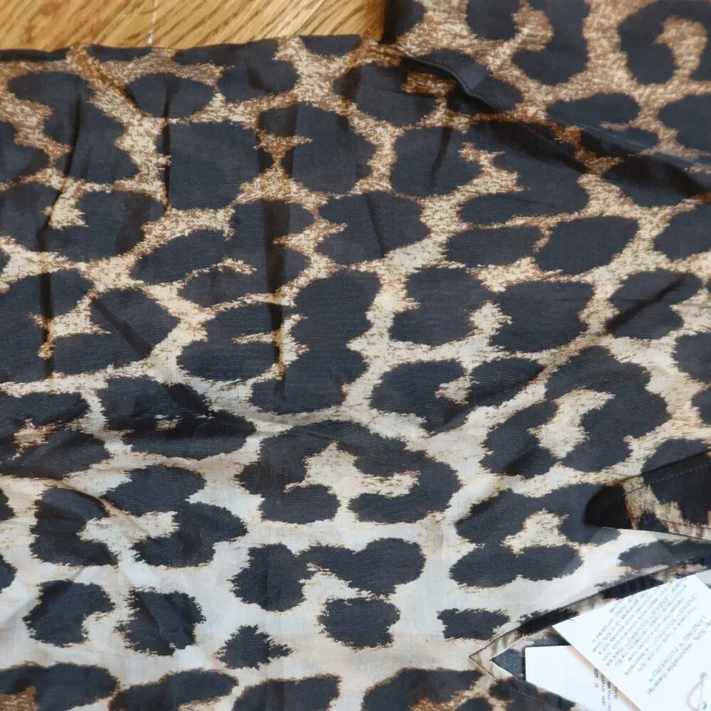 NWT GANNI leopard print top blouse short sleeve semisheer lightweight 36 breezy - Picture 10 of 16